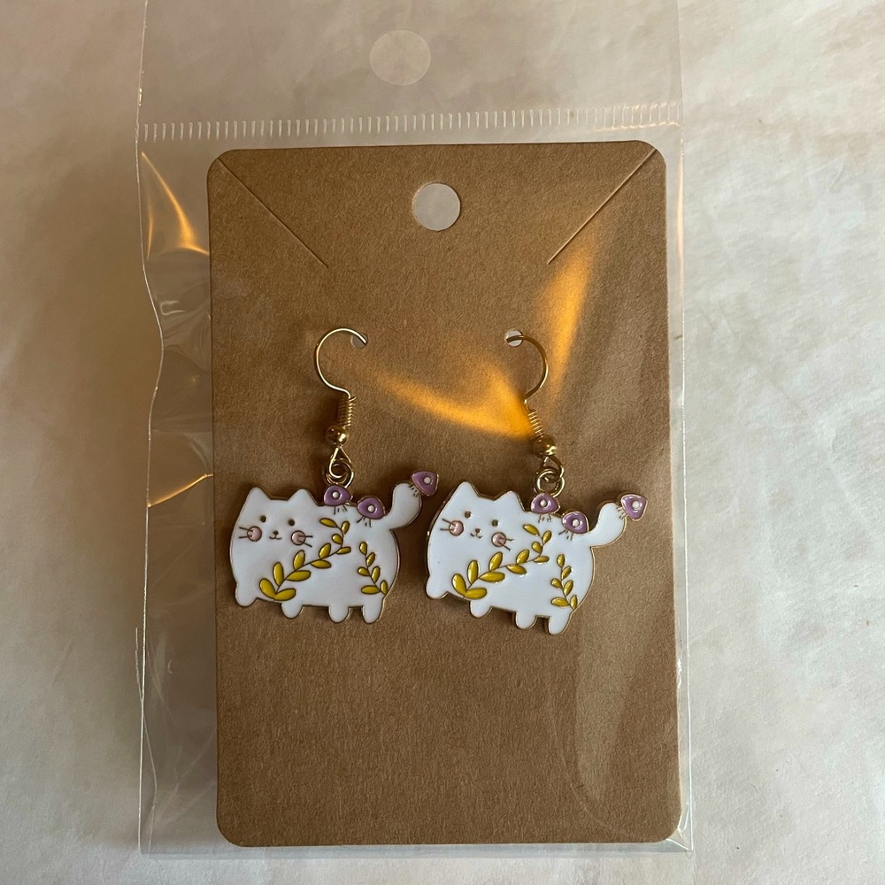 Mushroom enamel j-hook dangle earrings